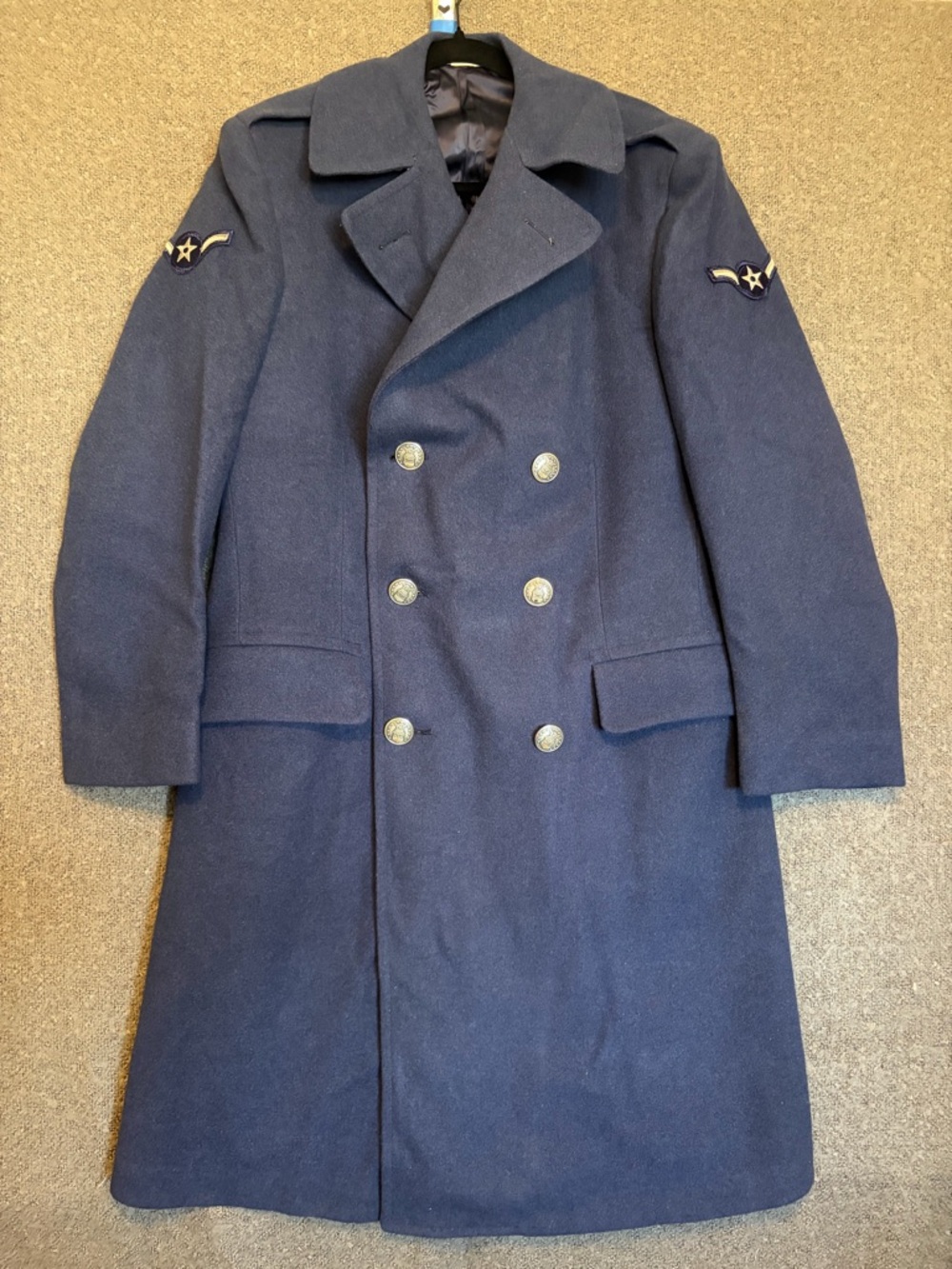Vintage USAF Wool Velour Blue Overcoat Size 37L 100% Wool Militaria